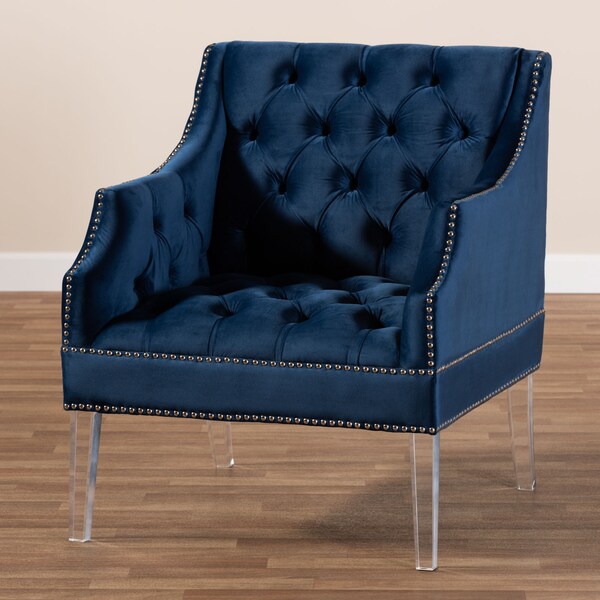 Baxton Studio Silvana Blue Velvet Upholstered Lounge Chair with Acrylic Legs - 152-9267