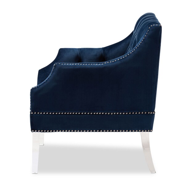 Baxton Studio Silvana Blue Velvet Upholstered Lounge Chair with Acrylic Legs - 152-9267