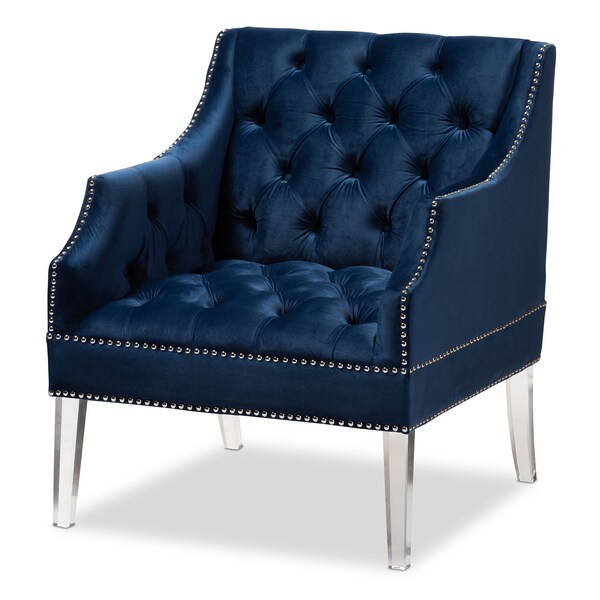 Baxton Studio Silvana Blue Velvet Upholstered Lounge Chair with Acrylic Legs - 152-9267