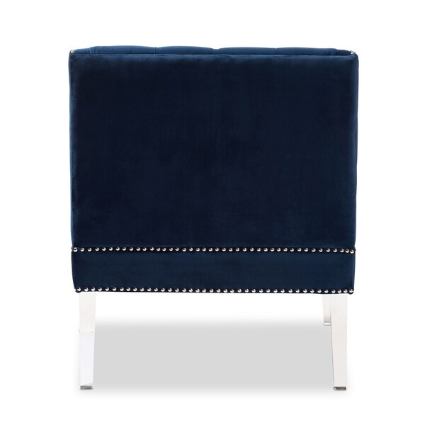 Baxton Studio Silvana Blue Velvet Upholstered Lounge Chair with Acrylic Legs - 152-9267