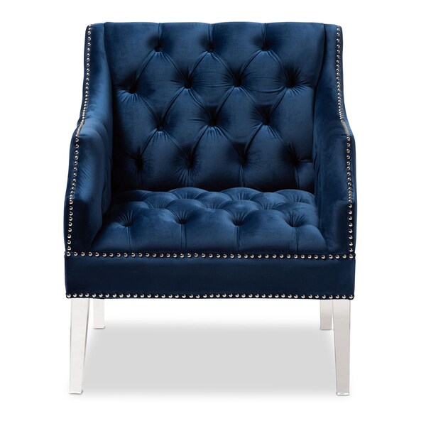 Baxton Studio Silvana Blue Velvet Upholstered Lounge Chair with Acrylic Legs - 152-9267