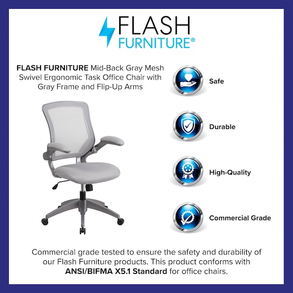 Flash Furniture Mesh Contemporary Chair, 17" to 21", Adjustable Arms, Gray - BL-ZP-8805-GY-GG