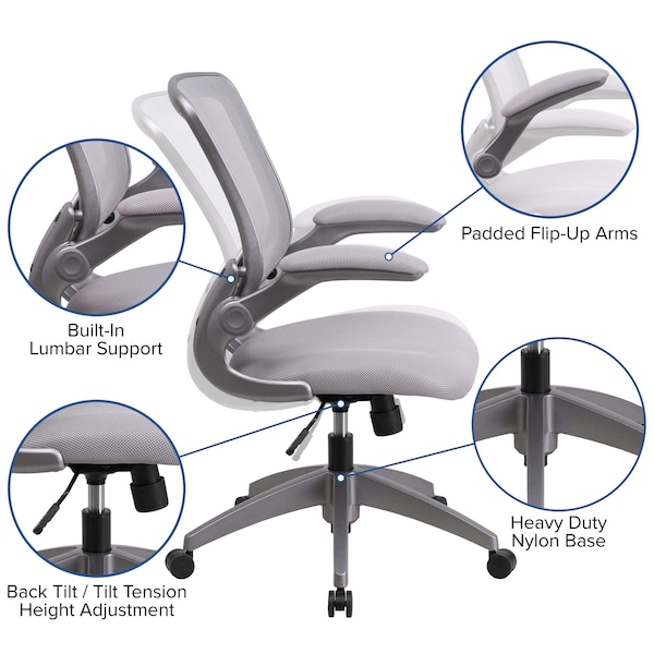 Flash Furniture Mesh Contemporary Chair, 17" to 21", Adjustable Arms, Gray - BL-ZP-8805-GY-GG