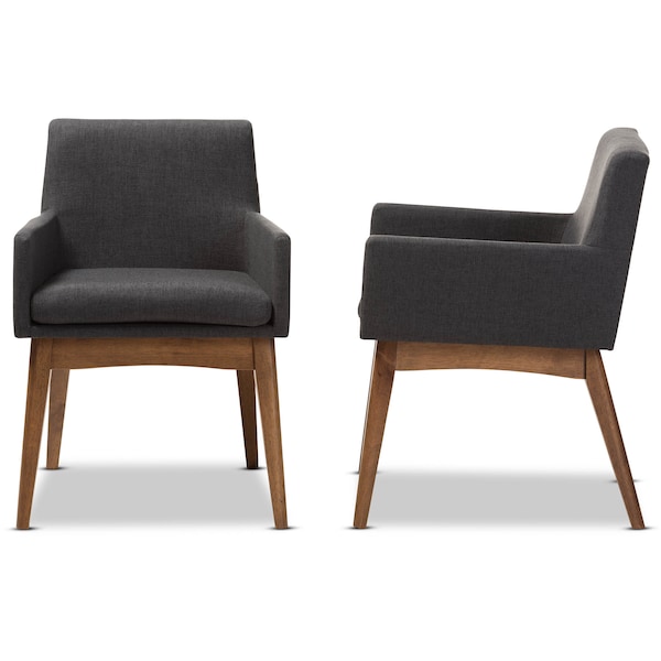 Baxton Studio Nexus Walnut Wood Finishing Dark Grey Dining Armchair, PK2 - 140-7591