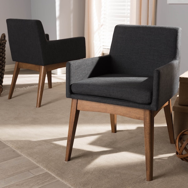 Baxton Studio Nexus Walnut Wood Finishing Dark Grey Dining Armchair, PK2 - 140-7591