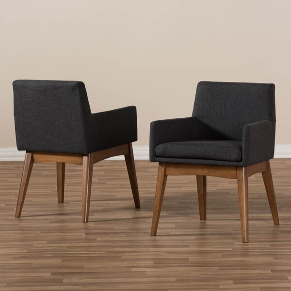 Baxton Studio Nexus Walnut Wood Finishing Dark Grey Dining Armchair, PK2 - 140-7591