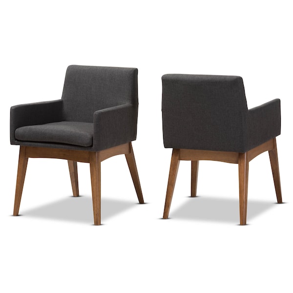 Baxton Studio Nexus Walnut Wood Finishing Dark Grey Dining Armchair, PK2 - 140-7591
