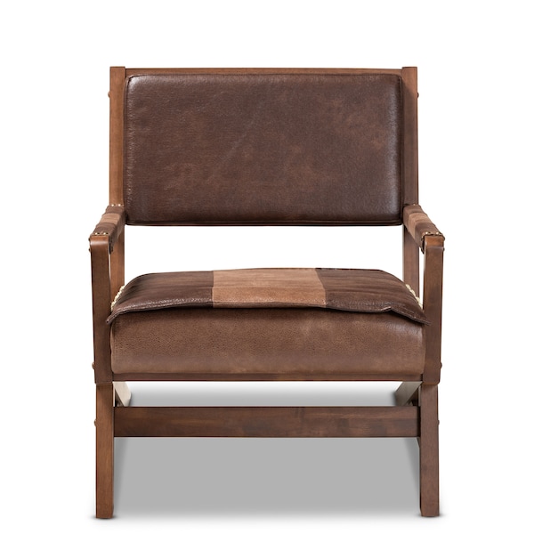Baxton Studio Rovelyn Brown Upholstered Walnut Finished Wood Lounge Chair - 153-9245