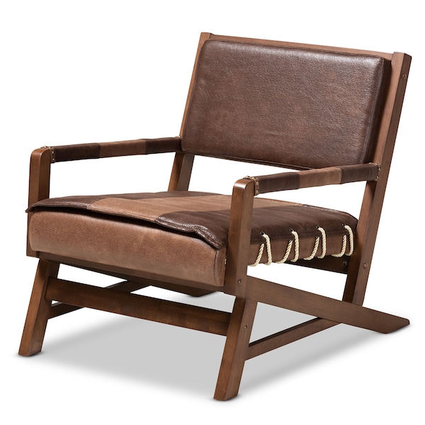 Baxton Studio Rovelyn Brown Upholstered Walnut Finished Wood Lounge Chair - 153-9245