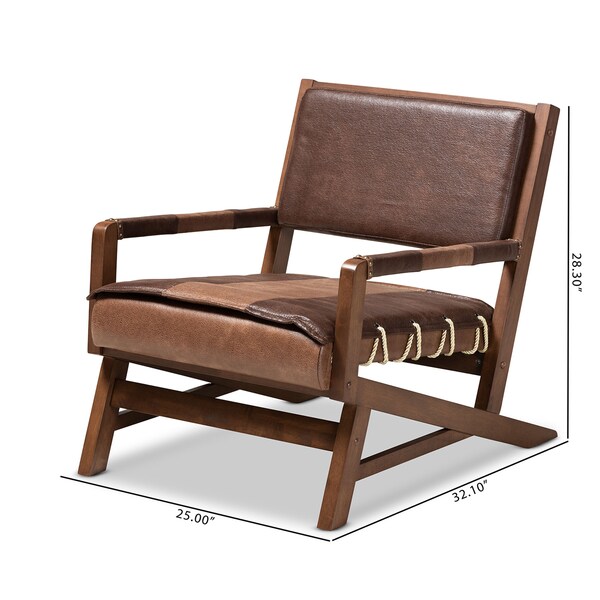 Baxton Studio Rovelyn Brown Upholstered Walnut Finished Wood Lounge Chair - 153-9245