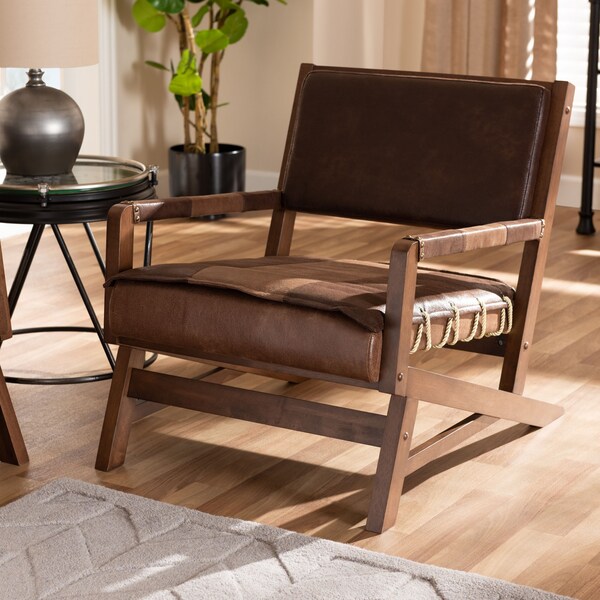 Baxton Studio Rovelyn Brown Upholstered Walnut Finished Wood Lounge Chair - 153-9245