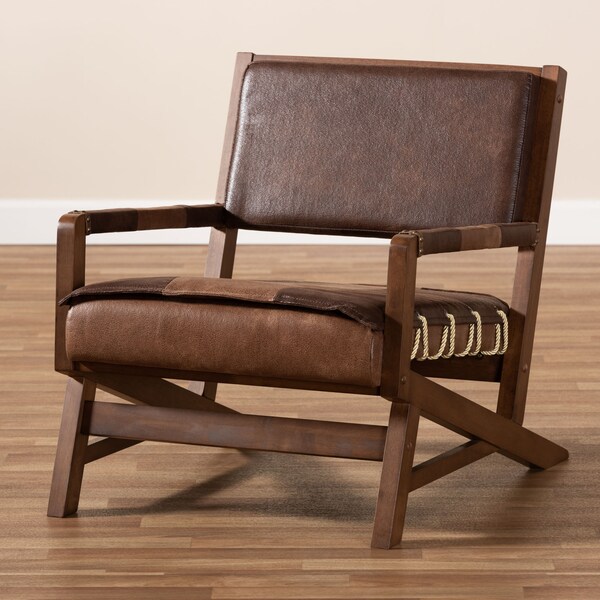 Baxton Studio Rovelyn Brown Upholstered Walnut Finished Wood Lounge Chair - 153-9245