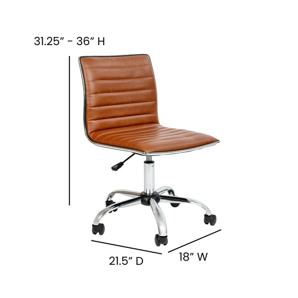 Flash Furniture Low Back Designer Armless Brown Ribbed Swivel Task Office Chair - DS-512B-BR-GG