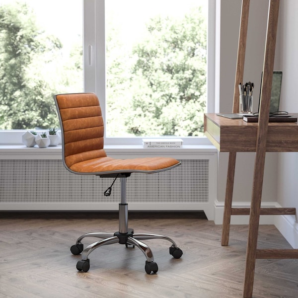 Flash Furniture Low Back Designer Armless Brown Ribbed Swivel Task Office Chair - DS-512B-BR-GG