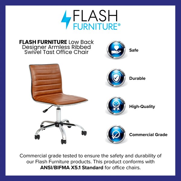 Flash Furniture Low Back Designer Armless Brown Ribbed Swivel Task Office Chair - DS-512B-BR-GG