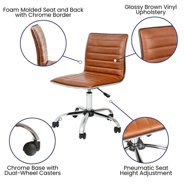 Flash Furniture Low Back Designer Armless Brown Ribbed Swivel Task Office Chair - DS-512B-BR-GG