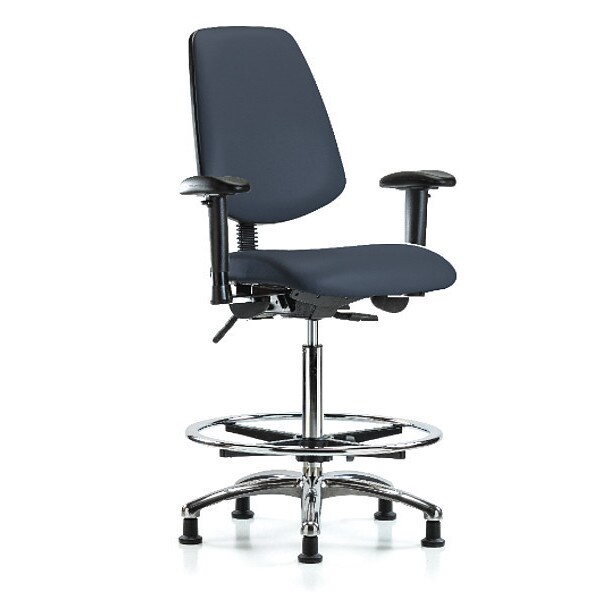 Blue Ridge Ergonomics High Bench Chair Adjustable Arms, 26" to 35-1/2" Height, Vinyl, Imperial Blue - BR-VHBCH-MB-CR-T1-A1-CF-RG-8582