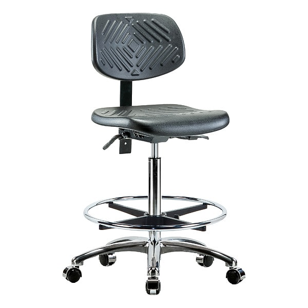 Zoro Select High Bench Chair Ergonomic Chair, No Arms, 24-1/2" to 34-3/4" Height, Polyurethane, Black - BR-PHBCH-CR-T0-A0-CF-CC-BLK