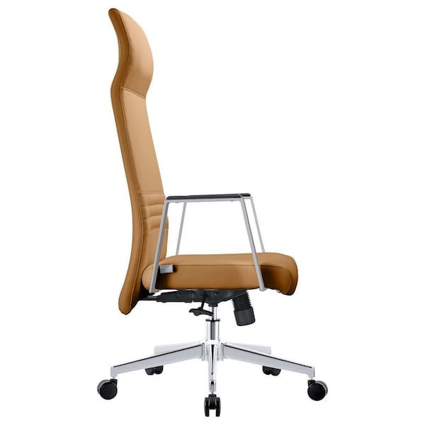 Leisuremod Aleen High-Back Office Chair in Upholstered Leather and Iron Frame, Swivel and Tilt, Acorn Brown - AOT19LBRL