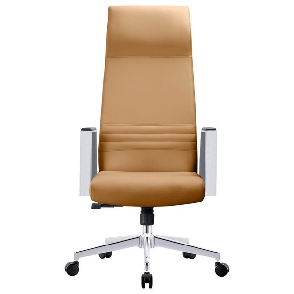 Leisuremod Aleen High-Back Office Chair in Upholstered Leather and Iron Frame, Swivel and Tilt, Acorn Brown - AOT19LBRL