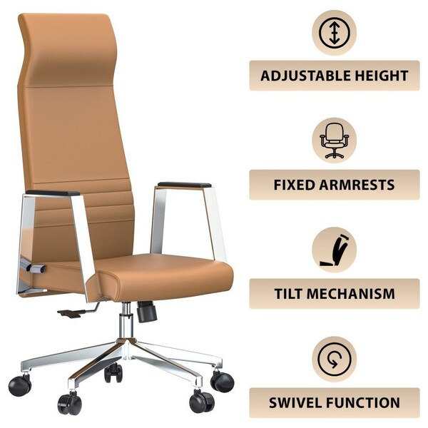 Leisuremod Aleen High-Back Office Chair in Upholstered Leather and Iron Frame, Swivel and Tilt, Acorn Brown - AOT19LBRL