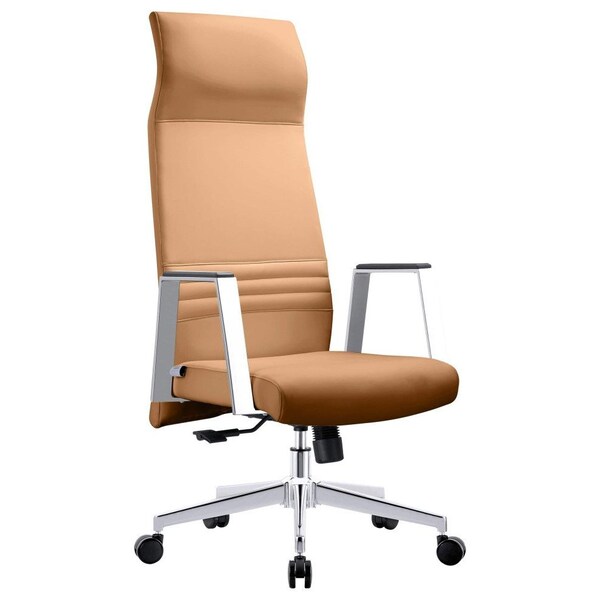 Leisuremod Aleen High-Back Office Chair in Upholstered Leather and Iron Frame, Swivel and Tilt, Acorn Brown - AOT19LBRL