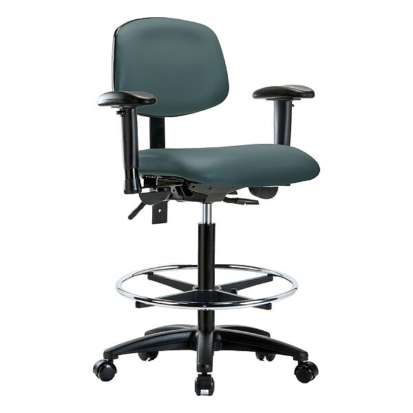 Zoro Select High Bench Chair Ergonomic Chair, Adjustable Arms, 25" to 34-1/2" Height, Vinyl, Colonial Blue - BR-VHBCH-RG-T1-A1-CF-RC-8546