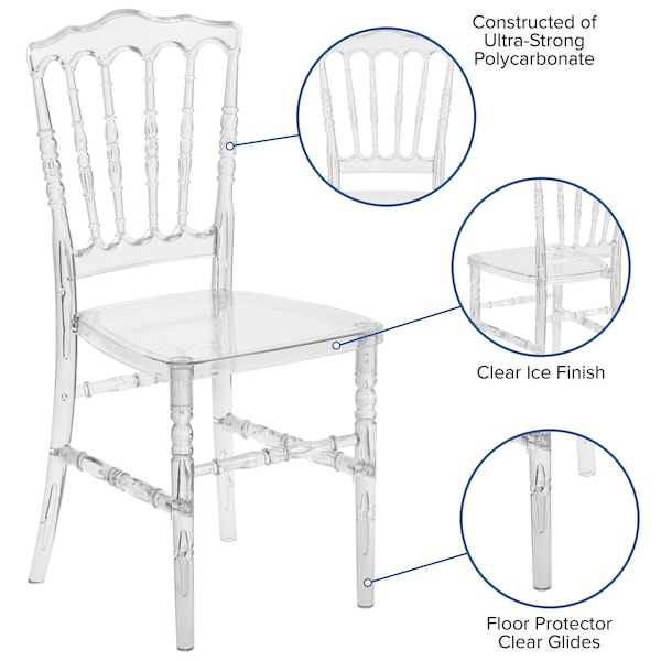 Flash Furniture Stacking Chair, Crystal Ice, Napoleon - BH-H002-CRYSTAL-GG