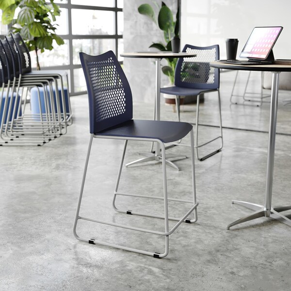 Flash Furniture HERCULES Navy Stack Counter Stool with Air-Vent Back and Gray Powder Coated Sled Base - RUT-498A-CS-NV-GG