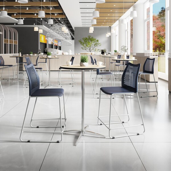 Flash Furniture HERCULES Navy Stack Counter Stool with Air-Vent Back and Gray Powder Coated Sled Base - RUT-498A-CS-NV-GG
