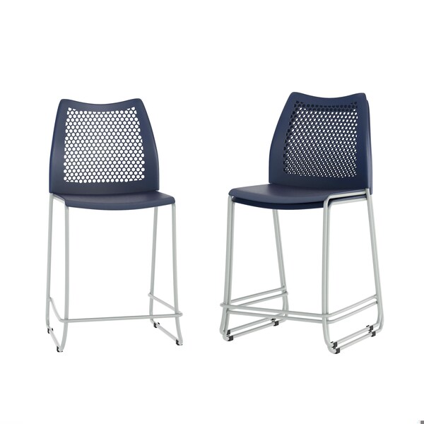 Flash Furniture HERCULES Series Navy Stack Counter Stool with Air-Vent Back and Gray Powder Coated Sled Base, 3PK - 3-RUT-498A-CS-NV-GG