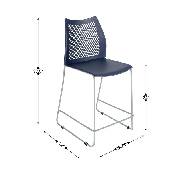 Flash Furniture HERCULES Series Navy Stack Counter Stool with Air-Vent Back and Gray Powder Coated Sled Base, 3PK - 3-RUT-498A-CS-NV-GG