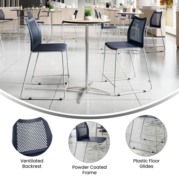 Flash Furniture HERCULES Series Navy Stack Counter Stool with Air-Vent Back and Gray Powder Coated Sled Base, 3PK - 3-RUT-498A-CS-NV-GG