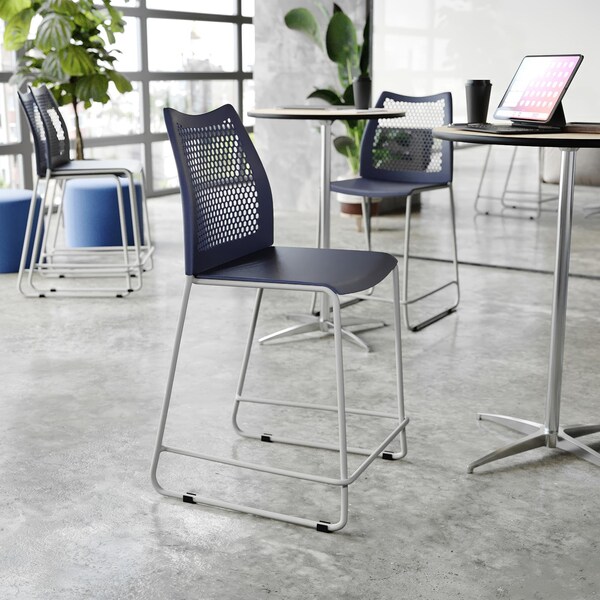 Flash Furniture HERCULES Series Navy Stack Counter Stool with Air-Vent Back and Gray Powder Coated Sled Base, 3PK - 3-RUT-498A-CS-NV-GG