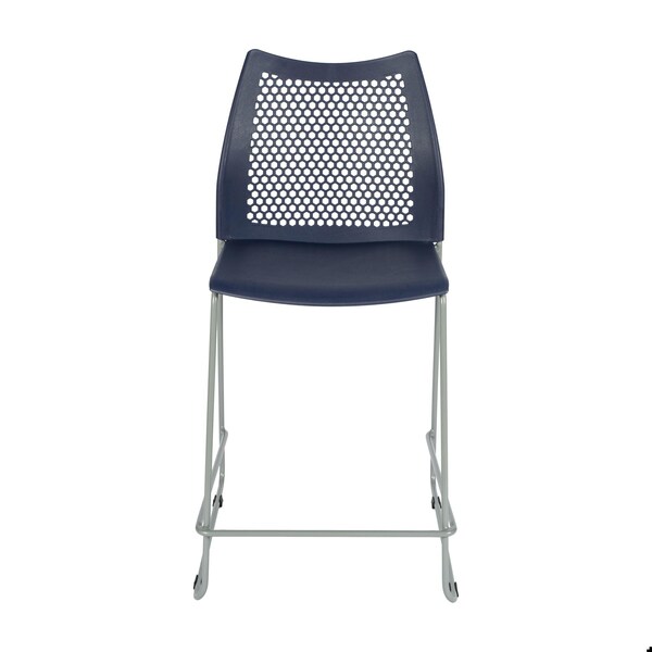 Flash Furniture HERCULES Series Navy Stack Counter Stool with Air-Vent Back and Gray Powder Coated Sled Base, 3PK - 3-RUT-498A-CS-NV-GG