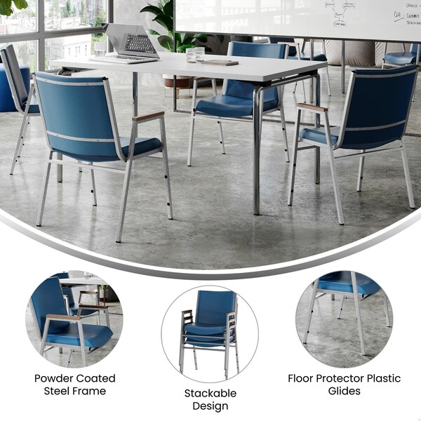 Flash Furniture HERCULES Heavy Duty Navy Vinyl Stack Chair with Arms, 4PK - 4-XU-60154-NVY-VYL-GG