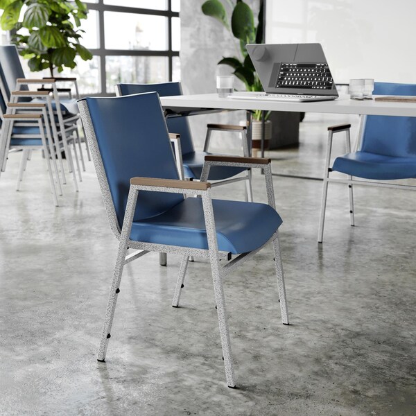 Flash Furniture HERCULES Heavy Duty Navy Vinyl Stack Chair with Arms, 4PK - 4-XU-60154-NVY-VYL-GG