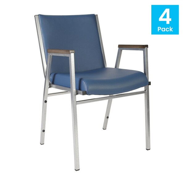 Flash Furniture HERCULES Heavy Duty Navy Vinyl Stack Chair with Arms, 4PK - 4-XU-60154-NVY-VYL-GG