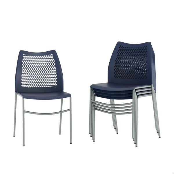 Flash Furniture HERCULES Navy Stack Chair with Air-Vent Back, Non-Sled Base and Gray Powder Coated Metal Frame, 5PK - 5-RUT-NC498-NV-GG