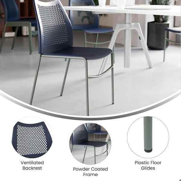 Flash Furniture HERCULES Navy Stack Chair with Air-Vent Back, Non-Sled Base and Gray Powder Coated Metal Frame, 5PK - 5-RUT-NC498-NV-GG