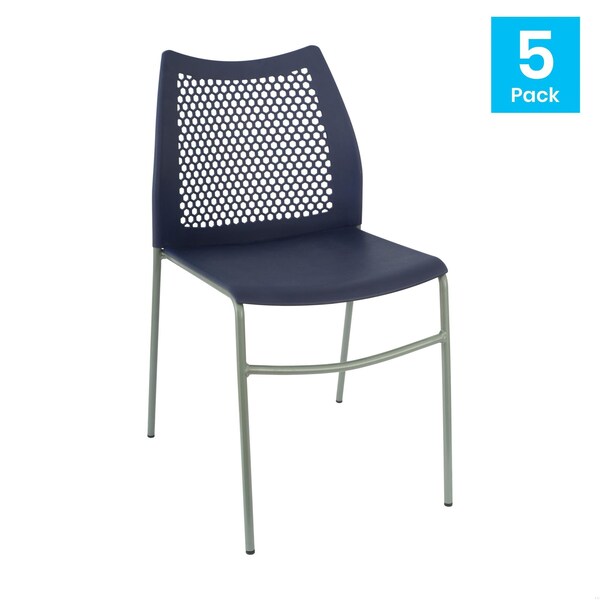 Flash Furniture HERCULES Navy Stack Chair with Air-Vent Back, Non-Sled Base and Gray Powder Coated Metal Frame, 5PK - 5-RUT-NC498-NV-GG