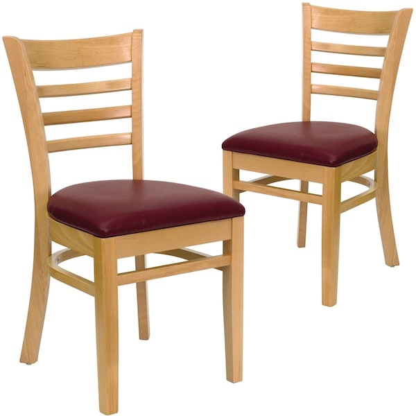 Flash Furniture Natural Wood Chair-Burg Vinyl - 2-XU-DGW0005LAD-NAT-BURV-GG