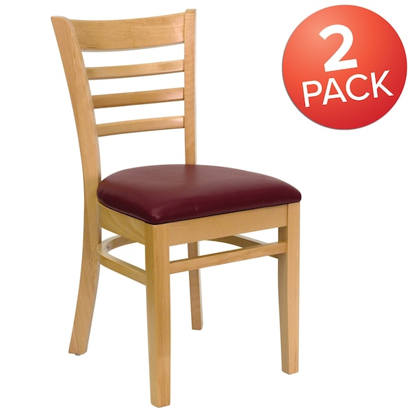 Flash Furniture Natural Wood Chair-Burg Vinyl - 2-XU-DGW0005LAD-NAT-BURV-GG