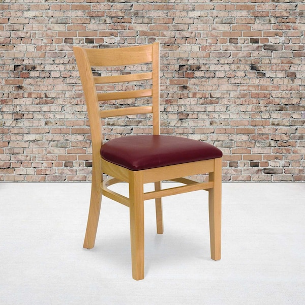 Flash Furniture Natural Wood Chair-Burg Vinyl - 2-XU-DGW0005LAD-NAT-BURV-GG