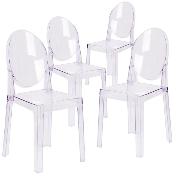 Flash Furniture Ghost Chair with Oval Back in Transparent Crystal - 4-OW-GHOSTBACK-18-GG