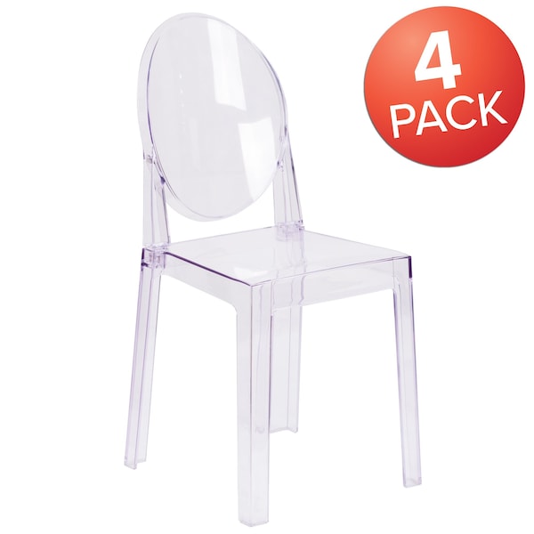 Flash Furniture Ghost Chair with Oval Back in Transparent Crystal - 4-OW-GHOSTBACK-18-GG