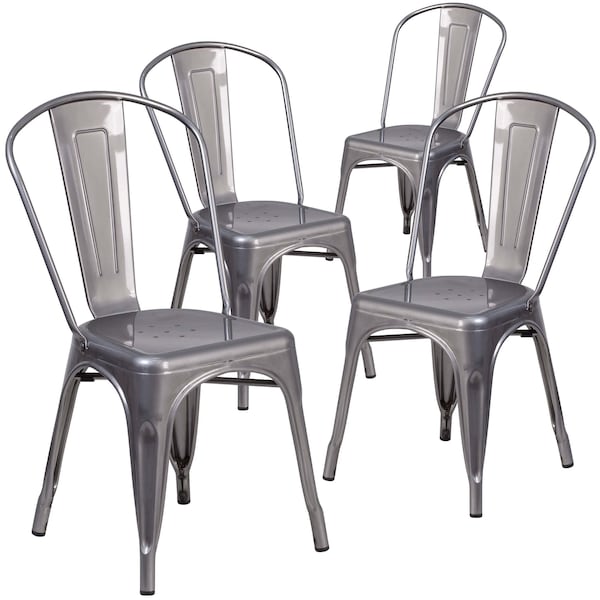 Flash Furniture Clear Coated Metal Indoor Stackable Chair - 4-XU-DG-TP001-GG