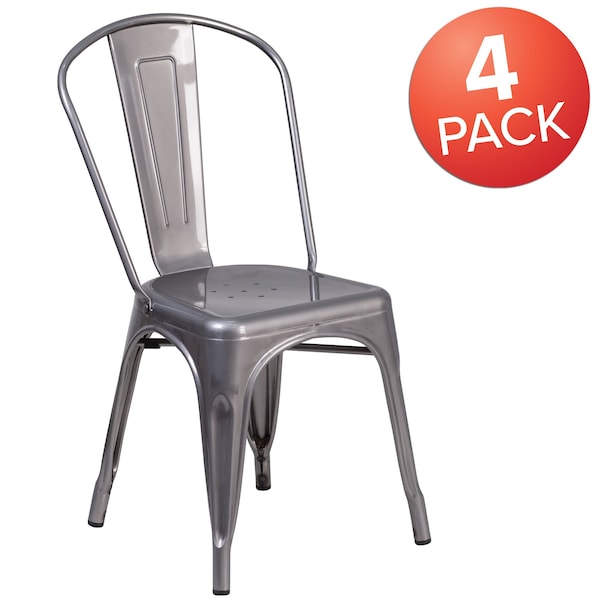 Flash Furniture Clear Coated Metal Indoor Stackable Chair - 4-XU-DG-TP001-GG
