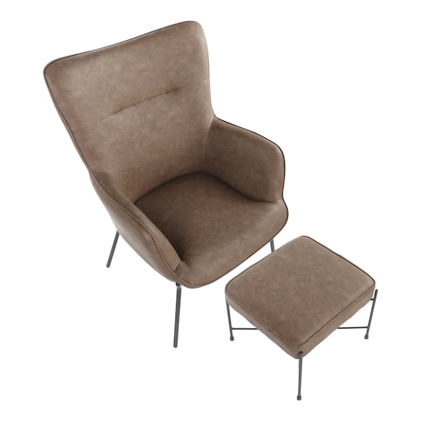 Lumisource Izzy Lounge Chair, Ottoman Set in Black Metal, Espresso Faux Leather - C2-IZZY BKE