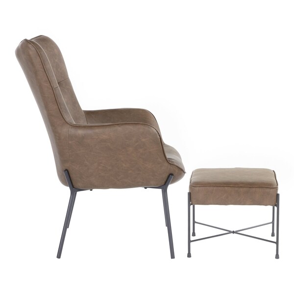 Lumisource Izzy Lounge Chair, Ottoman Set in Black Metal, Espresso Faux Leather - C2-IZZY BKE